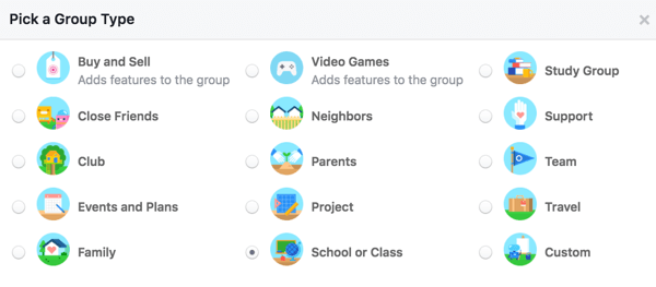 Изаберите тип групе како бисте корисницима дали више информација о вашој групи.