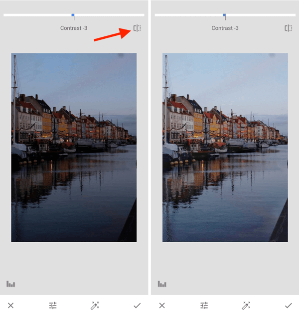 Како побољшати фотографије у инстаграму, корак 10, прилагодите поставке експозиције након снимања, пребацујте се између оригинала и уређивања