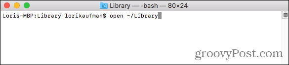 Отворите мапу Библиотека у програму Финдер из терминала на Мацу