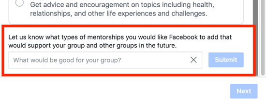 Како побољшати заједницу Фацебоок група, могућност предлагања опције категорије групног менторства Фацебоок-у