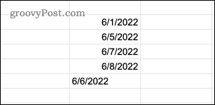 Пример текстуалних вредности датума у ​​Гоогле табелама