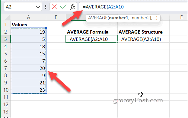 Креирање формуле користећи АВЕРАГЕ у Екцел-у