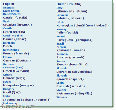 листа језика језика