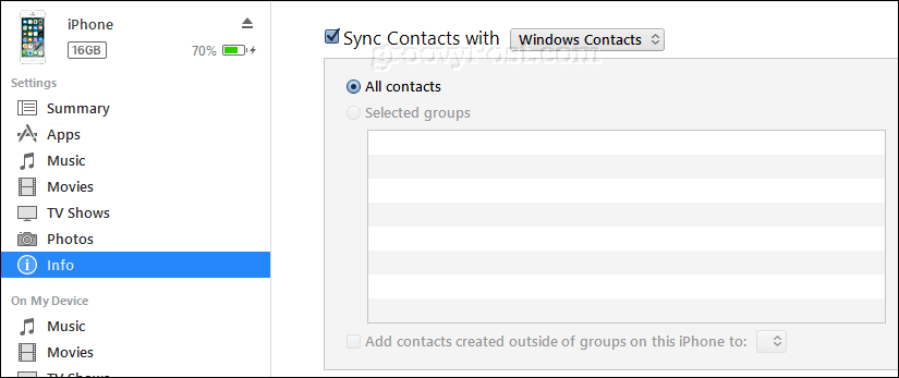 синхронизујте ипхоне контакте са Виндовс контактима користећи итунес