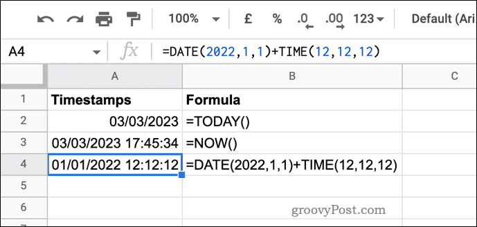 Примери временских ознака у Гоогле табелама