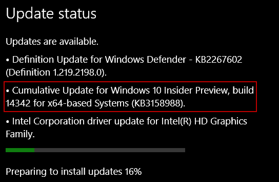 Виндовс 10 Упдате КБ3158988 за Превиев Буилд 14342 за ПЦ