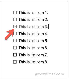 Пример контролне листе у Гоогле документима