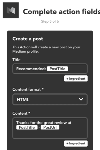 Такође можете да креирате ИФТТТ аплет да бисте препоручили објаву из Медијума на свом Медиум налогу.