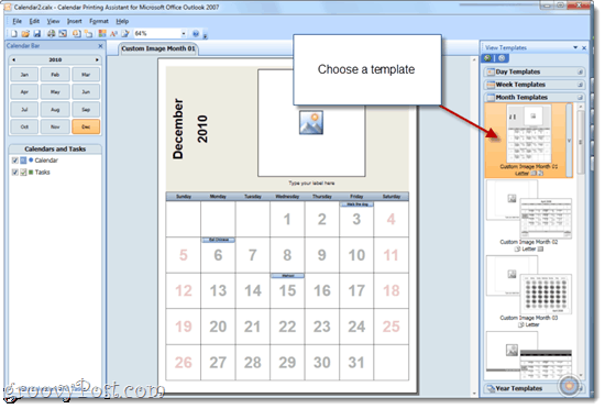 Штампање прекривених календара са Оффице 2010