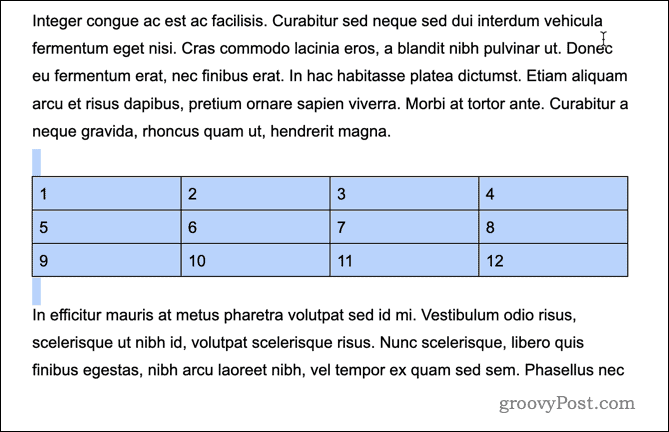Пример премештене табеле у Гоогле документима
