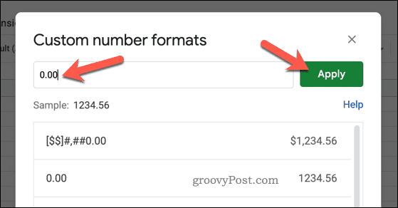 Подесите прилагођени формат броја у Гоогле табелама