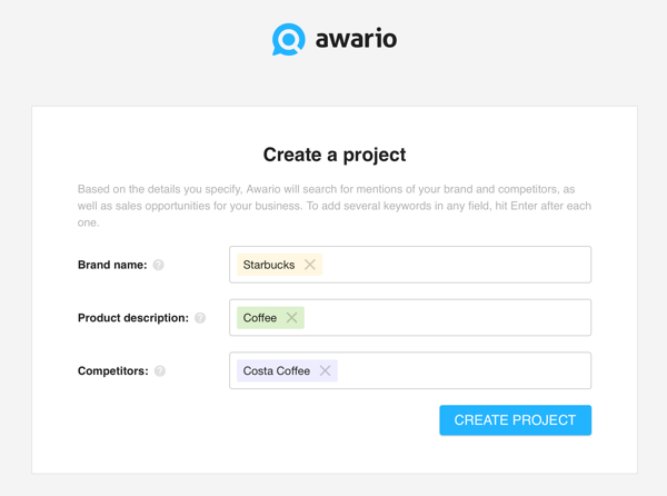 Како користити Аварио за слушање на друштвеним мрежама, 1. корак направите пројекат.